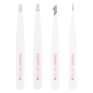 Brushworks - HD 4 Piece Combination Tweezer Set - White