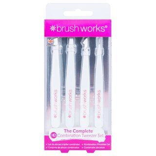 Brushworks - HD 4 Piece Combination Tweezer Set - White