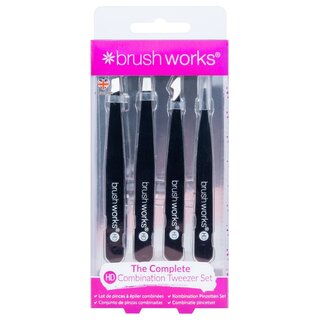 Brushworks - HD 4 Piece Combination Tweezer Set - Black