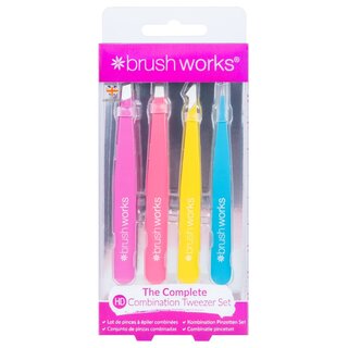 Brushworks - HD 4 Piece Combination Tweezer Set - Neon